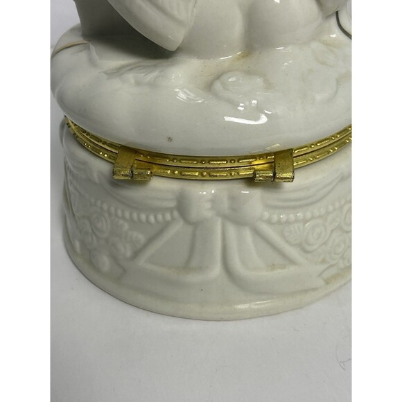Porcelain Angel Trinket Box with Gold Trim Holding A Bird W Bird House Hinged - Picture 8 of 12